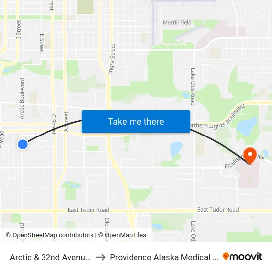 Arctic & 32nd Avenue Nne to Providence Alaska Medical Center map