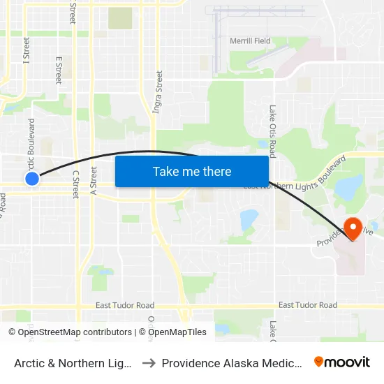 Arctic & Northern Lights Nne to Providence Alaska Medical Center map