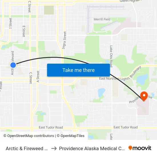Arctic & Fireweed Nne to Providence Alaska Medical Center map