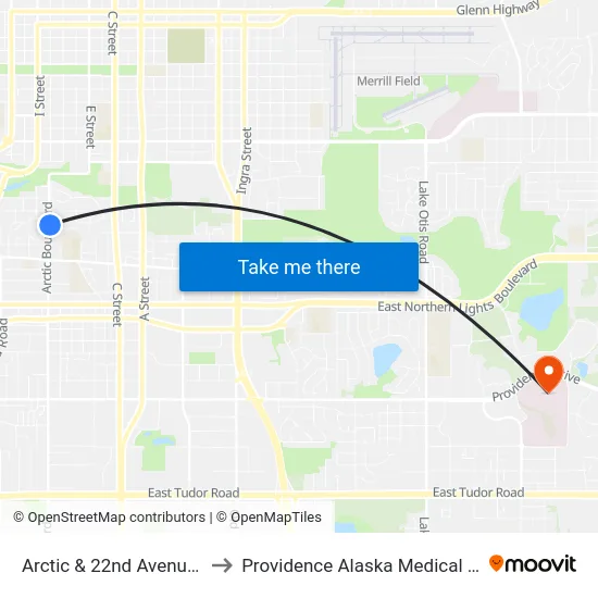 Arctic & 22nd Avenue Nne to Providence Alaska Medical Center map