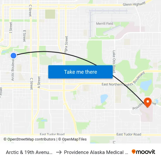 Arctic & 19th Avenue Sse to Providence Alaska Medical Center map