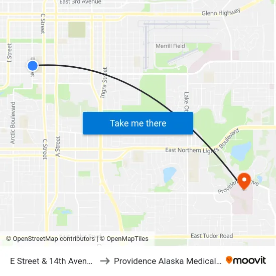 E Street & 14th Avenue Nne to Providence Alaska Medical Center map