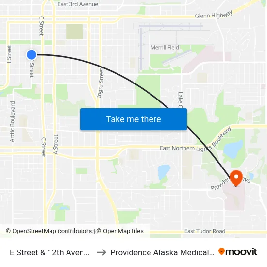 E Street & 12th Avenue Nne to Providence Alaska Medical Center map