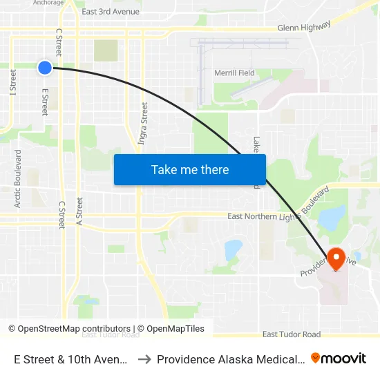E Street & 10th Avenue Nne to Providence Alaska Medical Center map