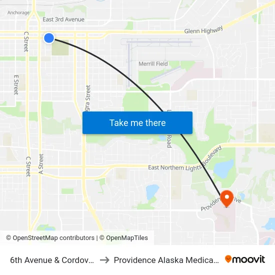 6th Avenue & Cordova Wsw to Providence Alaska Medical Center map