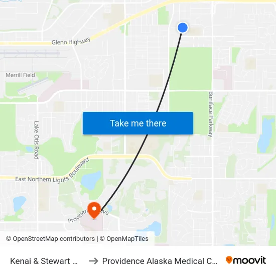 Kenai & Stewart Wsw to Providence Alaska Medical Center map