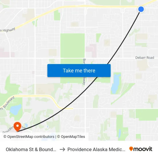 Oklahoma St & Boundary Ssw to Providence Alaska Medical Center map