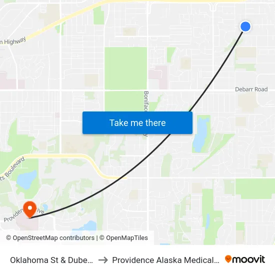 Oklahoma St & Duben Ssw to Providence Alaska Medical Center map