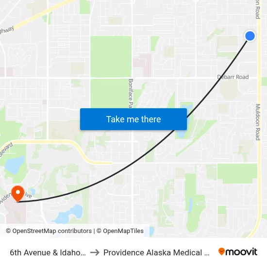 6th Avenue & Idaho Ese to Providence Alaska Medical Center map