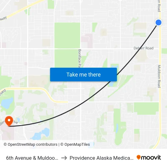 6th Avenue & Muldoon Wsw to Providence Alaska Medical Center map