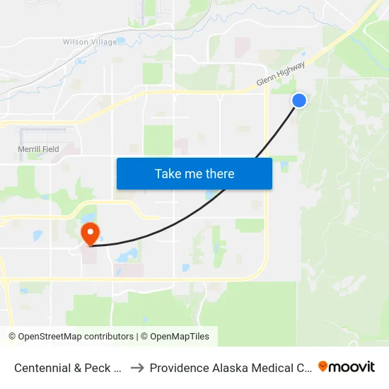 Centennial & Peck Nnw to Providence Alaska Medical Center map