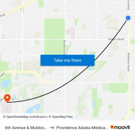 6th Avenue & Muldoon Wnw to Providence Alaska Medical Center map