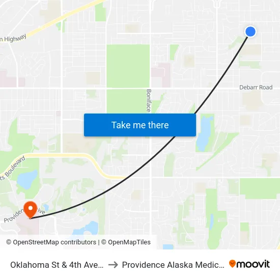 Oklahoma St & 4th Avenue Nne to Providence Alaska Medical Center map
