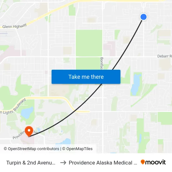 Turpin & 2nd Avenue Ssw to Providence Alaska Medical Center map