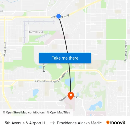 5th Avenue & Airport Hgts Wnw to Providence Alaska Medical Center map