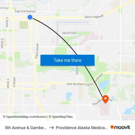 5th Avenue & Gambell Wnw to Providence Alaska Medical Center map