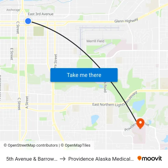 5th Avenue & Barrow Wnw to Providence Alaska Medical Center map