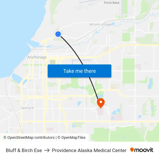 Bluff & Birch Ese to Providence Alaska Medical Center map