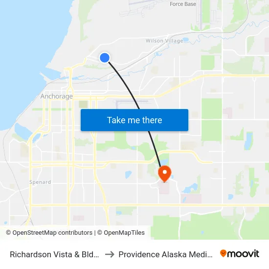Richardson Vista & Bldg 19 East to Providence Alaska Medical Center map