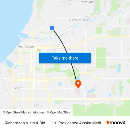 Richardson Vista & Bldg 14 South to Providence Alaska Medical Center map
