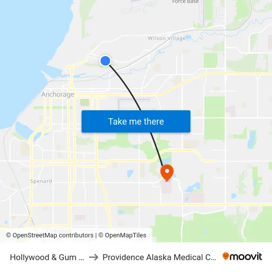 Hollywood & Gum Ene to Providence Alaska Medical Center map