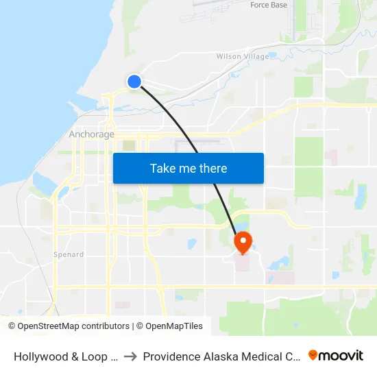 Hollywood & Loop Ene to Providence Alaska Medical Center map
