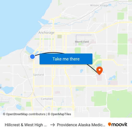 Hillcrest & West High School S to Providence Alaska Medical Center map