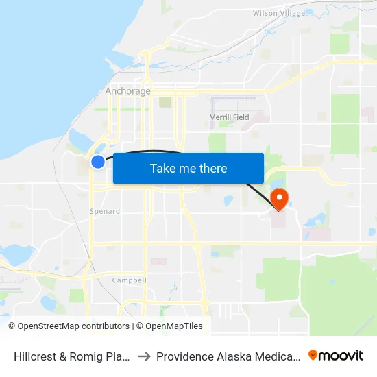 Hillcrest & Romig Place Ese to Providence Alaska Medical Center map