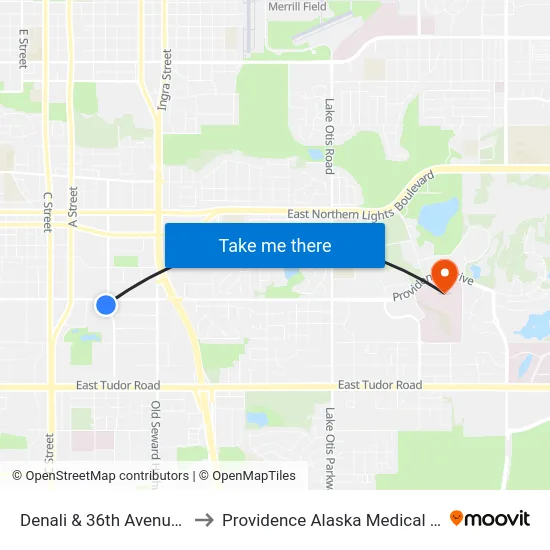 Denali & 36th Avenue Ssw to Providence Alaska Medical Center map