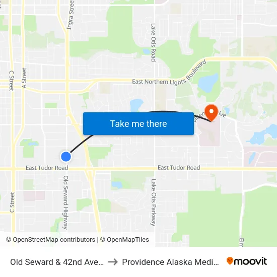 Old Seward & 42nd Avenue Nnw to Providence Alaska Medical Center map