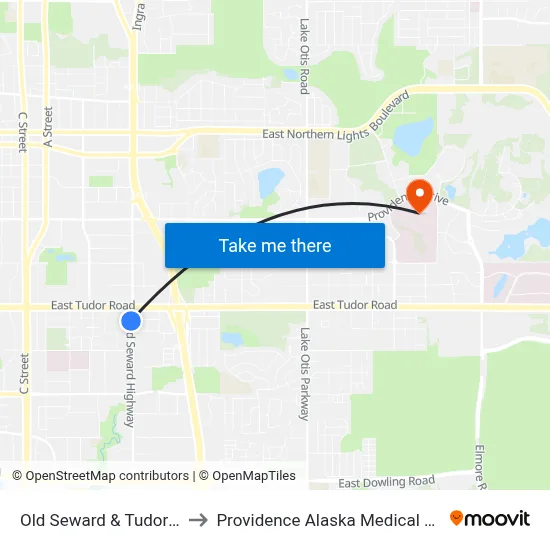 Old Seward & Tudor Ssw to Providence Alaska Medical Center map