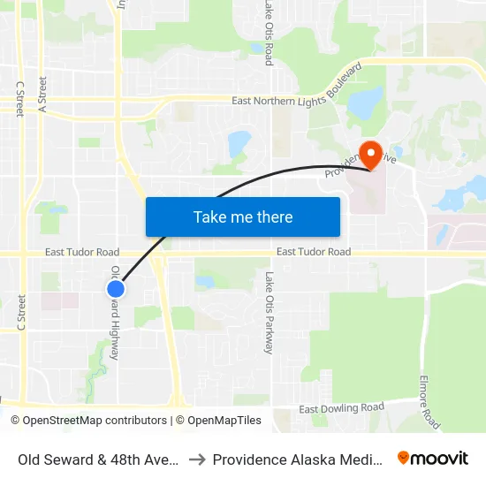 Old Seward & 48th Avenue Nnw to Providence Alaska Medical Center map