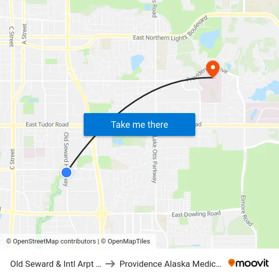 Old Seward & Intl Arpt Rd Ssw to Providence Alaska Medical Center map