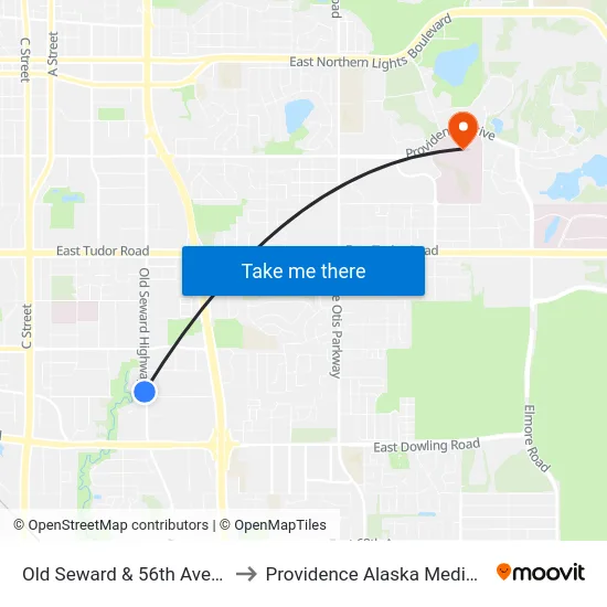 Old Seward & 56th Avenue Nnw to Providence Alaska Medical Center map