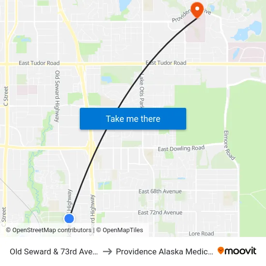Old Seward & 73rd Avenue Ssw to Providence Alaska Medical Center map