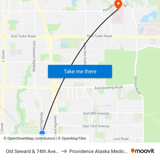 Old Seward & 74th Avenue Sse to Providence Alaska Medical Center map