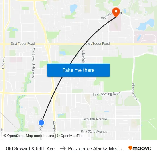 Old Seward & 69th Avenue Sse to Providence Alaska Medical Center map