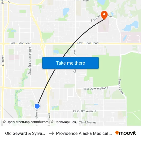 Old Seward & Sylvan Nne to Providence Alaska Medical Center map