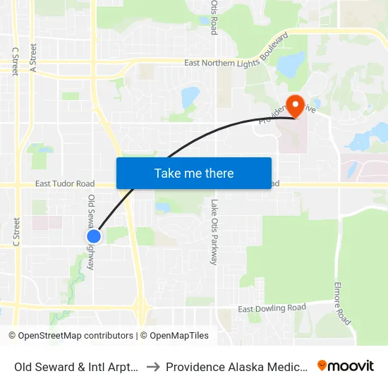 Old Seward & Intl Arpt Rd Nne to Providence Alaska Medical Center map