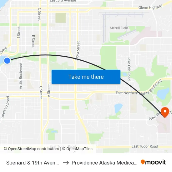Spenard & 19th Avenue Nne to Providence Alaska Medical Center map