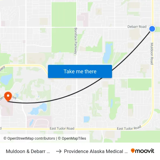 Muldoon & Debarr W Ssw to Providence Alaska Medical Center map