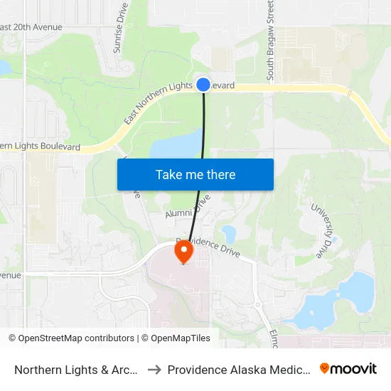 Northern Lights & Arca Dr Ene to Providence Alaska Medical Center map