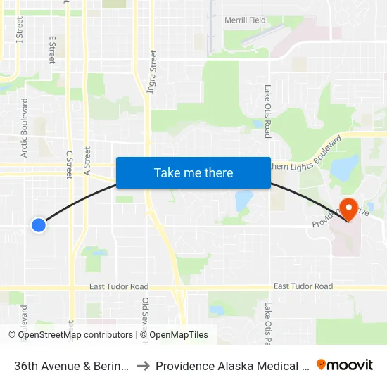36th Avenue & Bering Ene to Providence Alaska Medical Center map