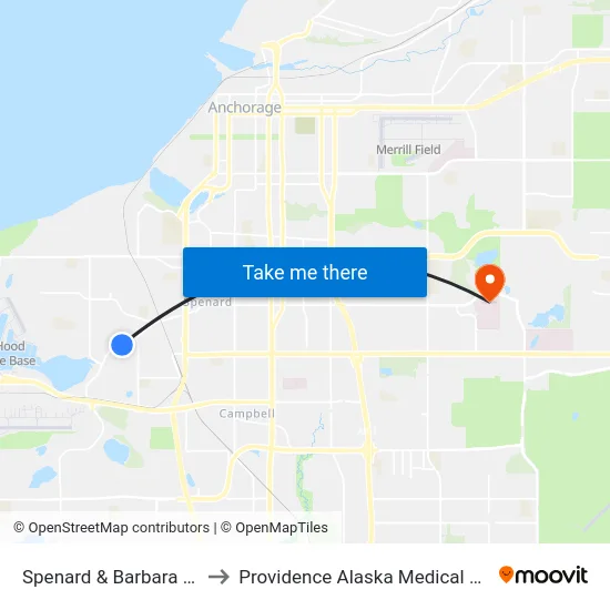 Spenard & Barbara Wnw to Providence Alaska Medical Center map