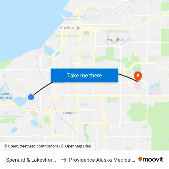 Spenard & Lakeshore Wnw to Providence Alaska Medical Center map