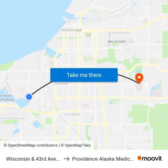 Wisconsin & 43rd Avenue Nne to Providence Alaska Medical Center map