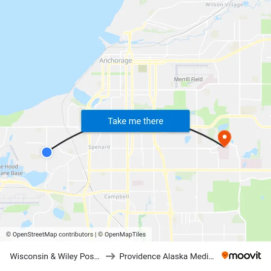 Wisconsin & Wiley Post Ave Sse to Providence Alaska Medical Center map