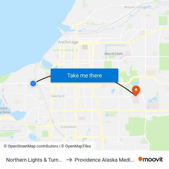 Northern Lights & Turnagain Ese to Providence Alaska Medical Center map