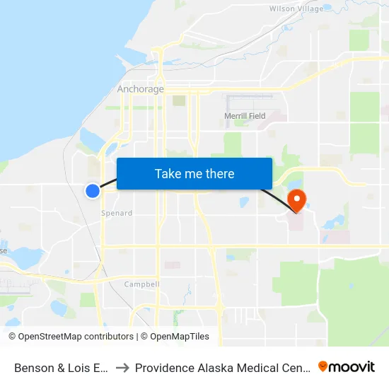 Benson & Lois Ese to Providence Alaska Medical Center map