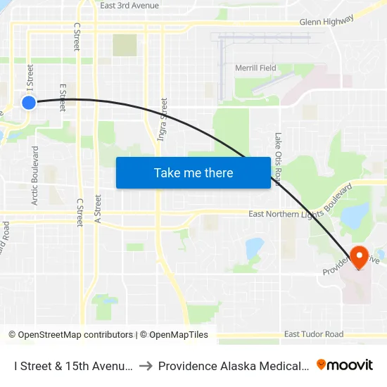 I Street & 15th Avenue Nne to Providence Alaska Medical Center map